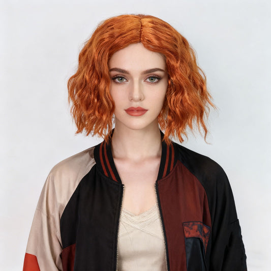 Orange Bob Wig, Fashion Short Curly Synthetic Ginger Hair for Anime Cosplay Wig for Christmas Thanksgiving Day Dress Up Wig