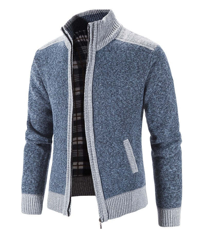 New Winter Men's Patchwork Jacket Knitted Coat Fashion Cardigan Outerwear Long Sleeves Casual Thick Slim Warm Zipper Coats