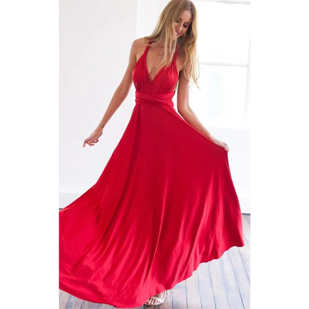 Sexy Women Multiway Wrap Convertible Boho Maxi Club Red Dress Bandage Long Dress