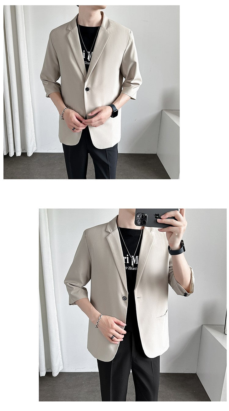 Men's Casual Seven-Five Sve Suit Jaet Thin Summer Faionable Korean Sle Five-Five ort Sve Small Western Clothes