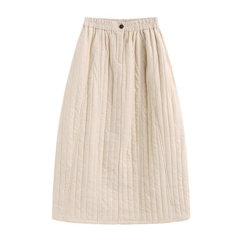 Thiened Cotton f Skirt Women's Retro Artistic Simple Match Mid-Length Cotton Skirts Commute Sle And Pear Body pes