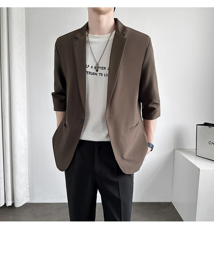 Men's Casual Seven-Five Sve Suit Jaet Thin Summer Faionable Korean Sle Five-Five ort Sve Small Western Clothes