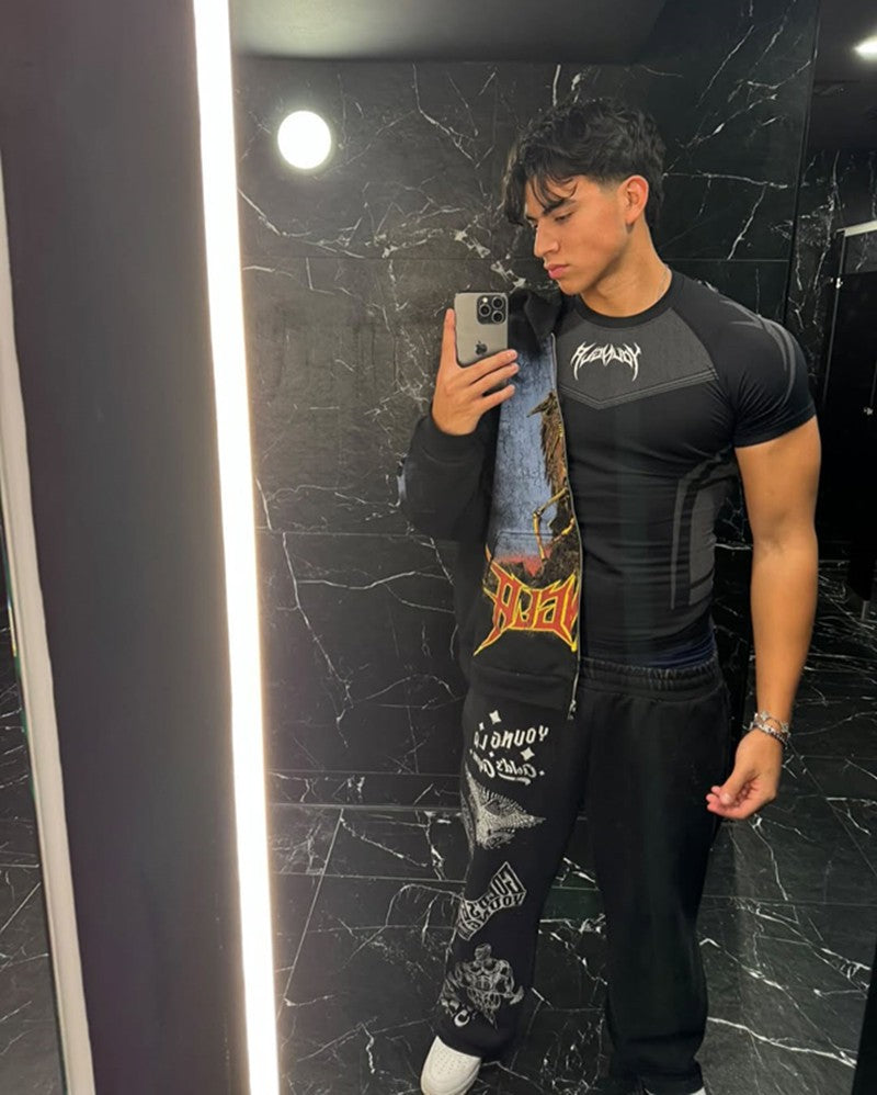 New YOUNG LA Men's Fitness Sports T-shirt Tights Men High Elastic Training Clothing Short Sleeve Tops Fitness Thirts For Men