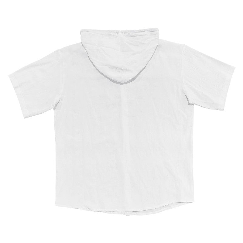 Summer cotton linen men's short sleeved shirt in US size solid color hooded casual T-shirt plus size men's clothing