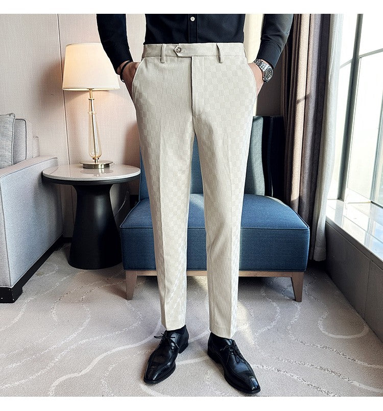 New Men Casual Plaid Suit Pants Fashion Men's Slim Fit Business Social Dress Pants Formal Wedding Social Party Male Trousers