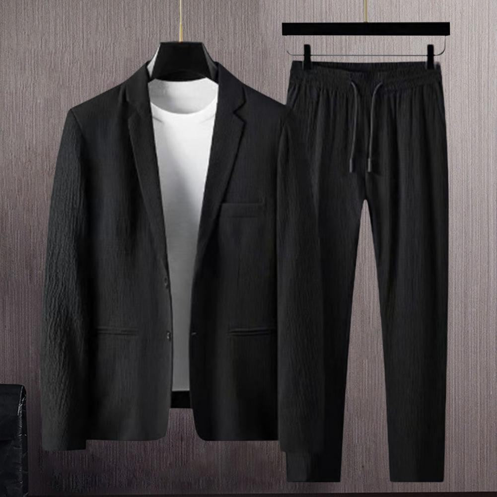 Men Two piece Suit Striped Pleated Men Pants Set Pleated Drawstring Loose Lapel Pockets Thin Formal Business Men Set