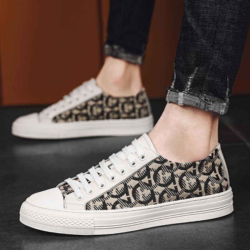 New Shoes for Men Genuine Leather Patchwork Casual Shoes Trend Flat Skateboard Shoes Youth Cool Lace-up Sneakers