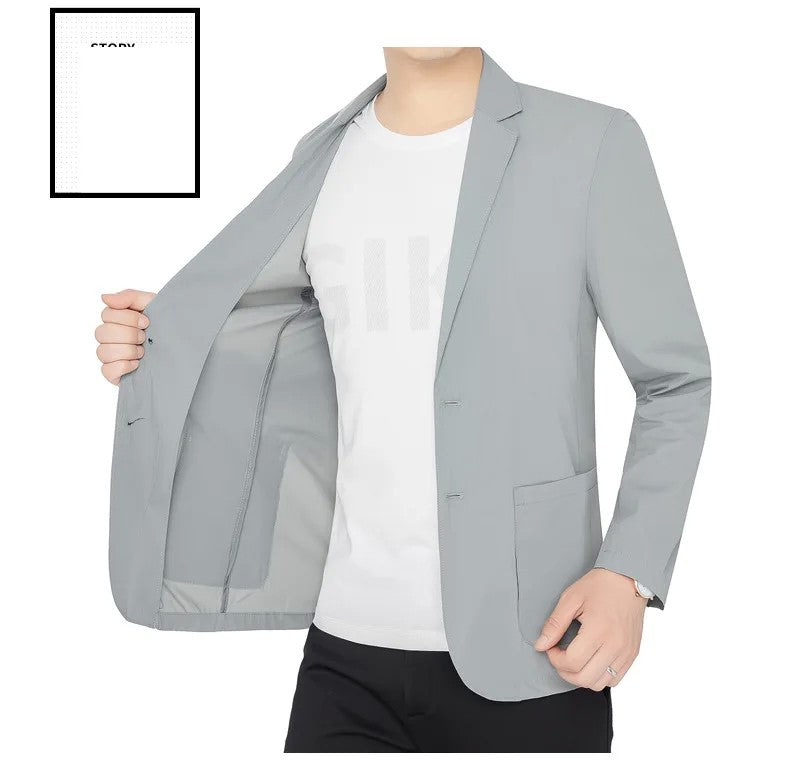 BROWON Brand Summer Men Blazers Gray Solid Color Thin Anti Wrinkle Quick Drying Soft Business Suit Blazer Jacket for Man