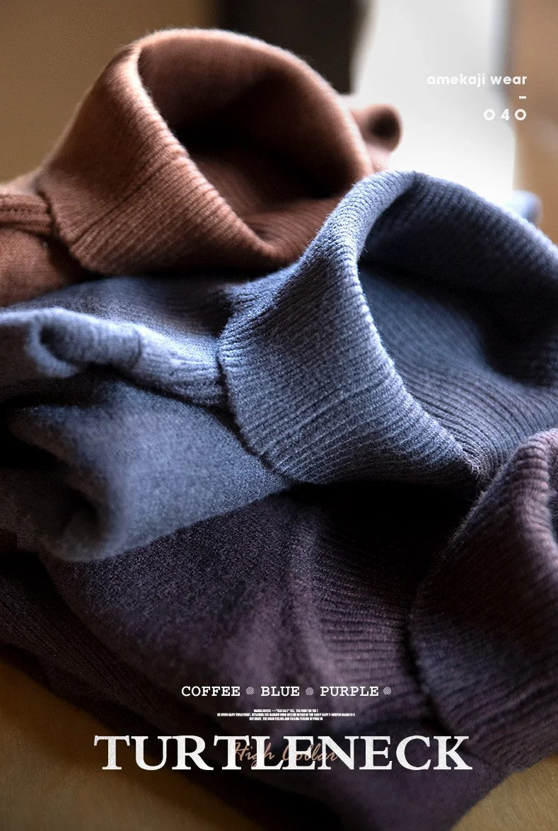 Maden Thermal Sweater Men’s Turtleneck Basic Knitted Shirts Autumn Winter Solid Thick Pullovers Turn-down Collar Soft Underwear