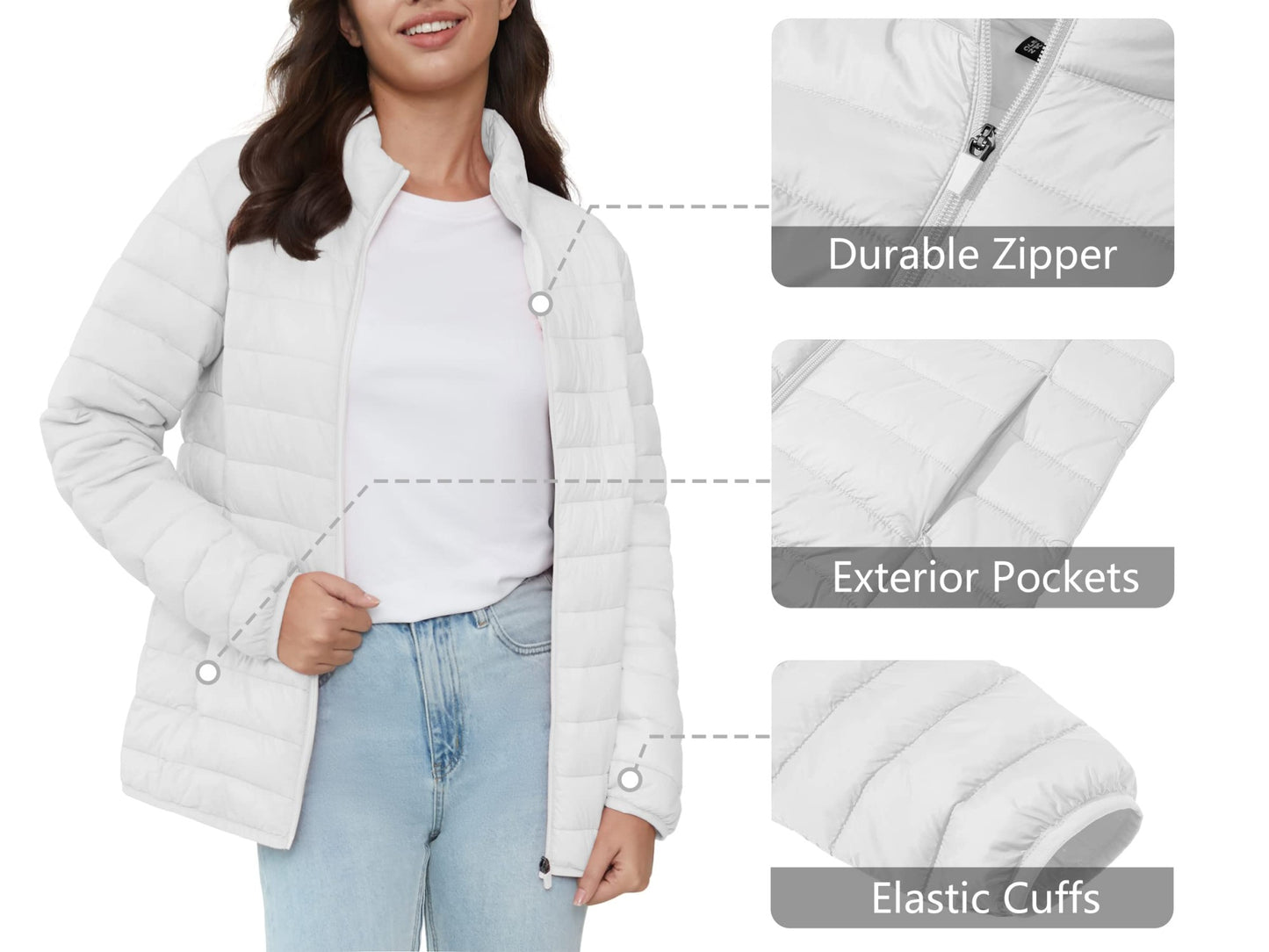 TACVASEN Full Zip Up Puffer Jacket Womens Winter Lightweight Quilted Down Warm Coats Casual Windbreaker Oversize Outwear Outdoor