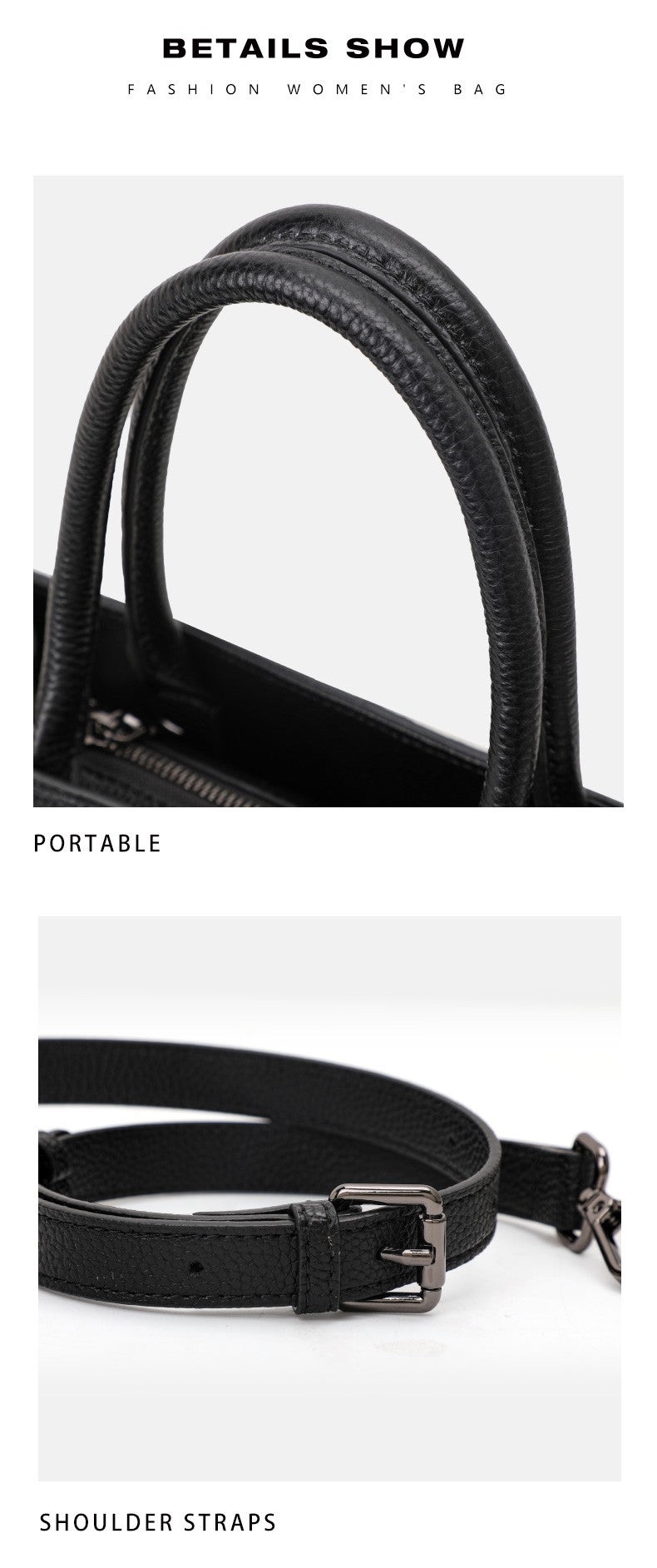 Aidrani women's large capacity handbag with letter print design, made of cowhide material, black