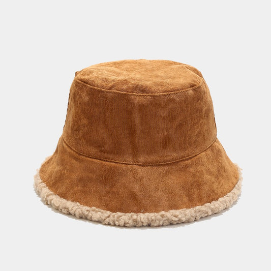 Reversible Faux Fur Bucket Hat Women Winter Lamb Wool Fleece Cap Corduroy Fisherman Hats Sunscreen Panama Caps