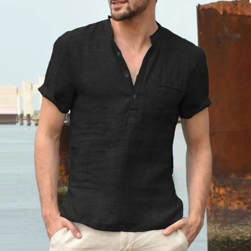 New Summer Men's Short-Sleeved T-shirt Cotton and Linen Led Casual Men's T-shirt Shirt Male Breathable
