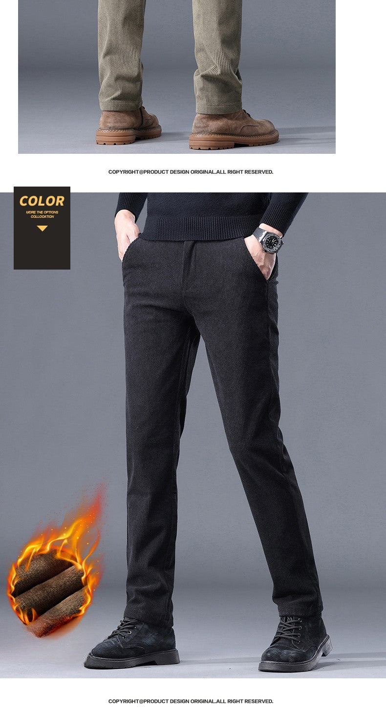 Khaki Black Gray Fleece Men's Corduroy Casual Pants Chenille Thick Stretch Business Trousers Mid-rise Brand Winter Thermal Pants