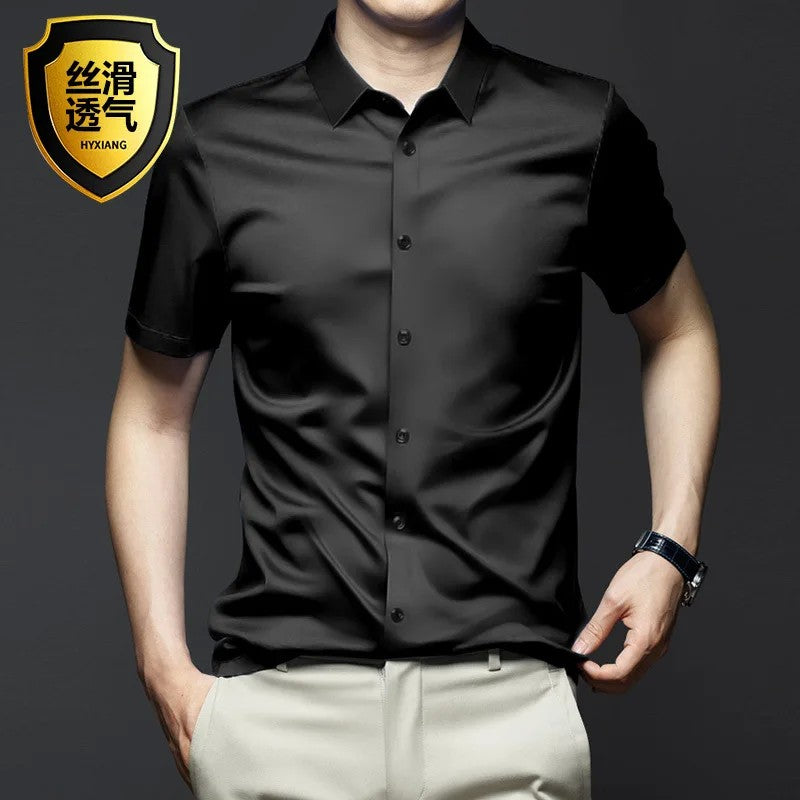 Stretch Anti-Wrinkle Smooth Men's Shirts Short Sleeves Dress Shirts For Men Slim Fit Camisa Social Business Blouse White Shirt