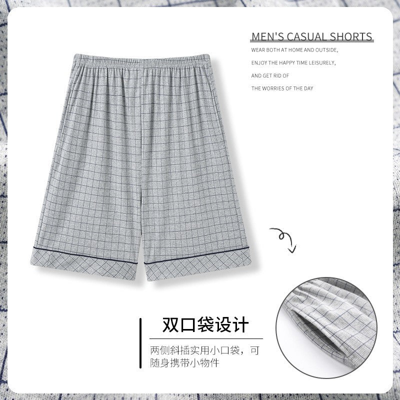 Summer New Cotton Plaid Pajama Pants Adluts Home Loose Cotton Pajama Men’s Sleep Bottom Elastic Waist Breathable Pj Pants Shorts