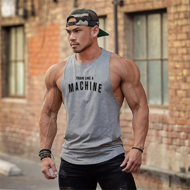 TRAIN LIKE A MACHINE Cotton Bodybuilding Tank Top Mens Workout Singlets Fitness Stringer Clothing Sleeveless Men's casual vest