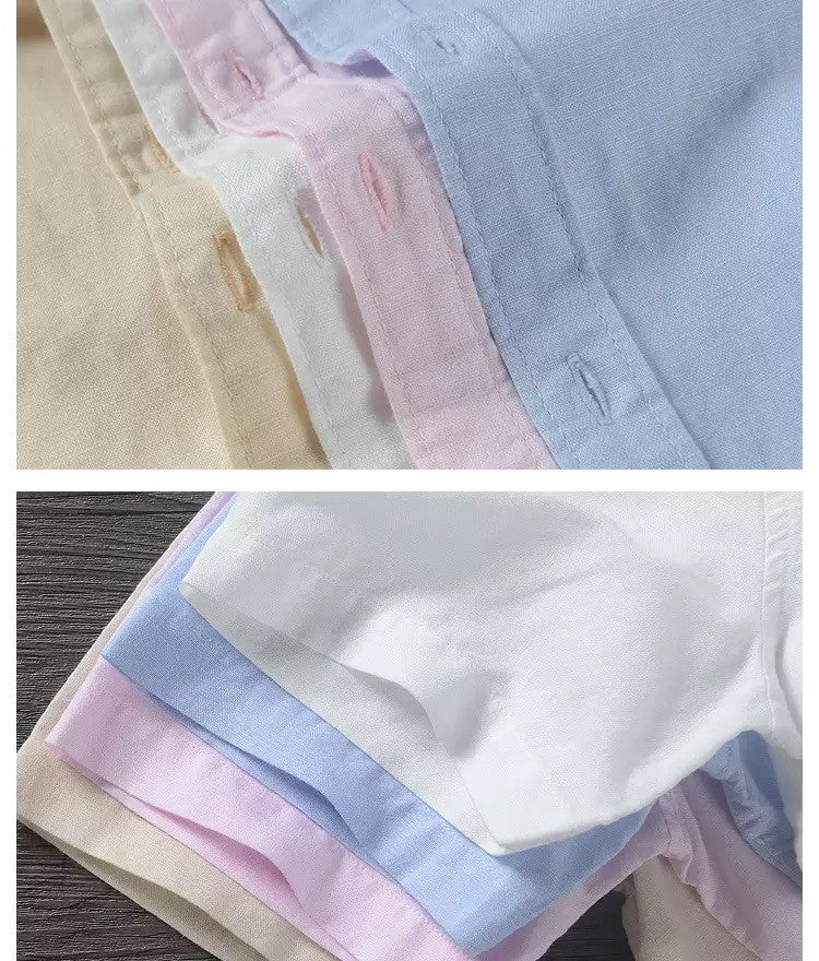 HOO2025 linen shirt young male leisure cotton shirts with short sleeves business cultivate one's morality thin comfortable shirt