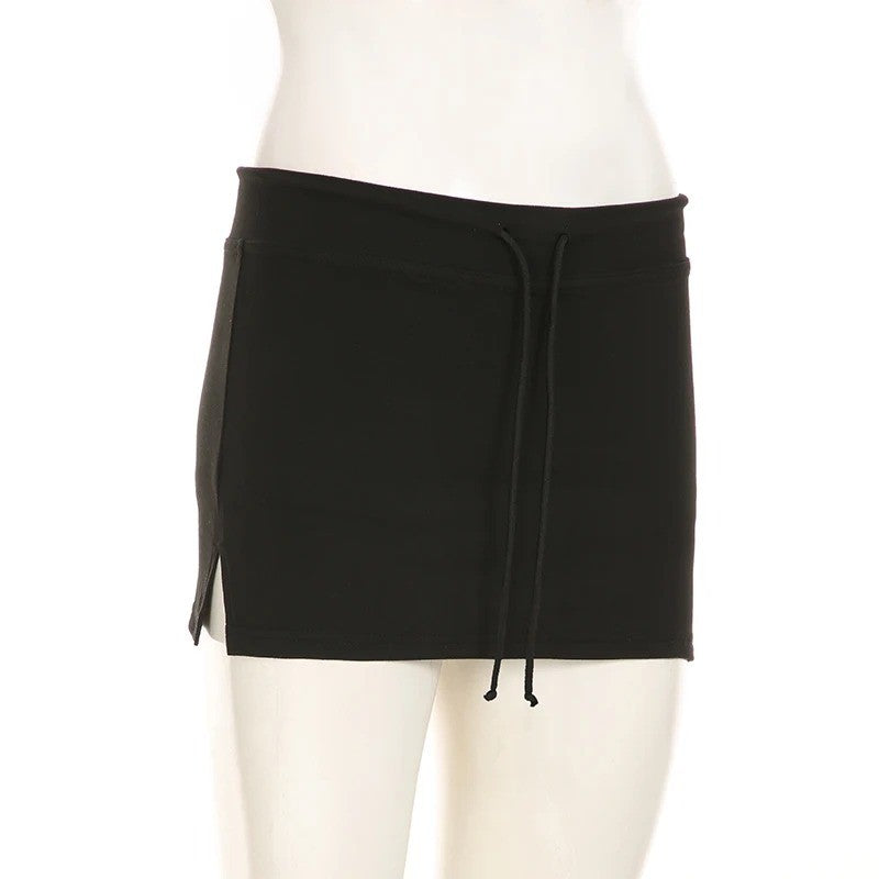 Solid Lace-up Mini Skirts Sexy American Retro Basic Vintage Casual Short Bottoms