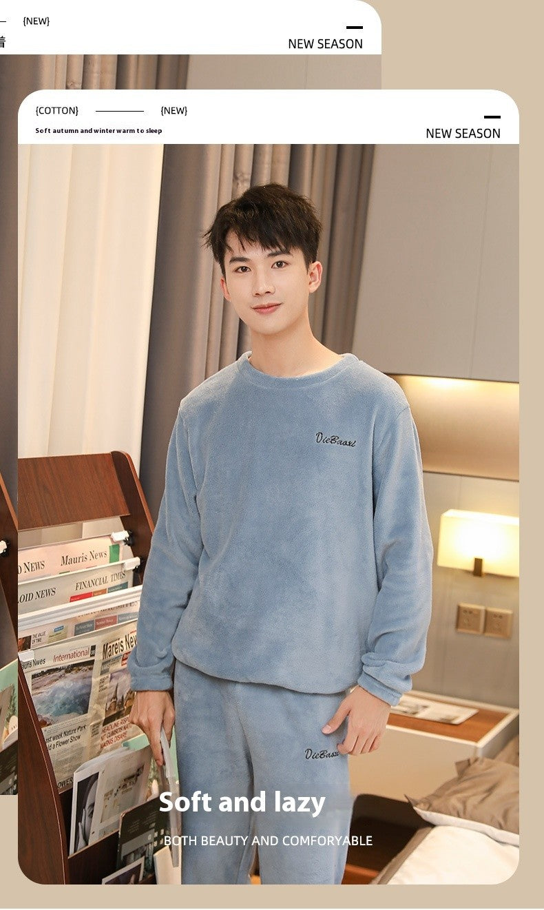 Pajamas Men's Women's Fall and Winter Coral Velvet Homewear Suit Thickened Padded Homewear Couples Large Size Winter Homewear