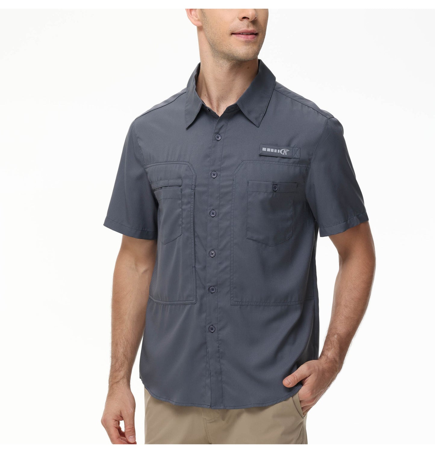 Summer Men's UPF 50+ Fishing Shirts, Casual Breathable Short Sleeve Cargo Fishing Shirt, Button Down Tactical Shirts Blouse
