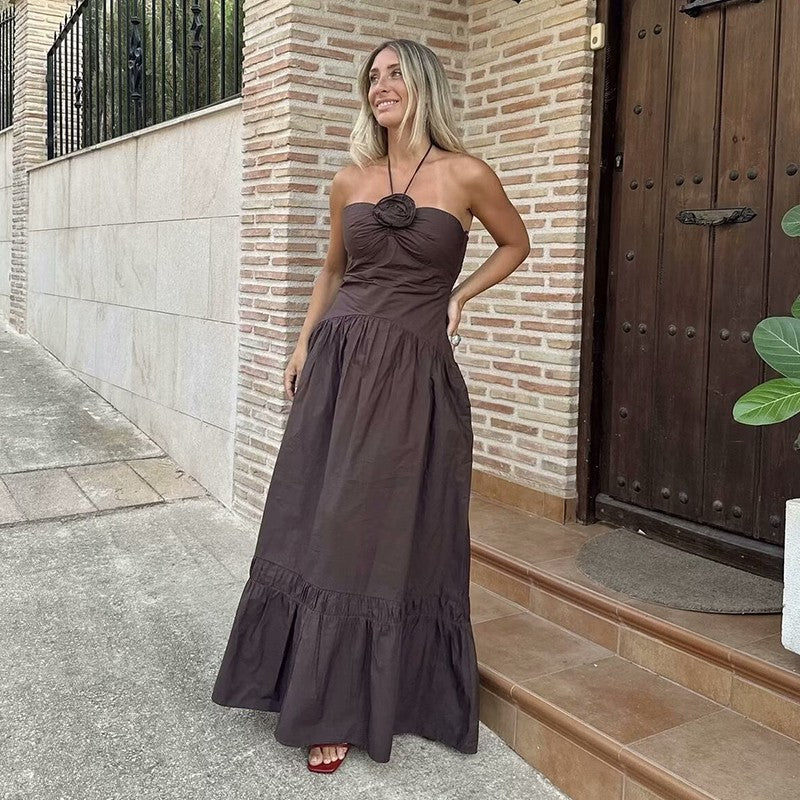 Dresses Summer Women's 2025 New Chic Tube Top Hanging Neck Holiday Dress Women's