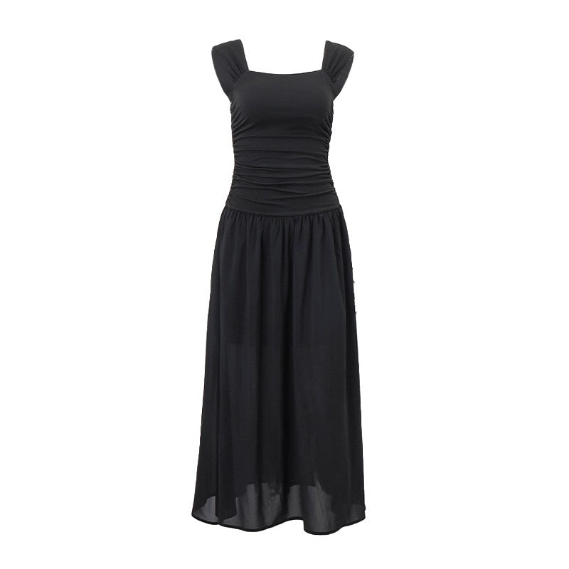 WhereMery Elegant Slip Long Dresses Sexy Women Ruched Bodycon Solid Maxi Dress S