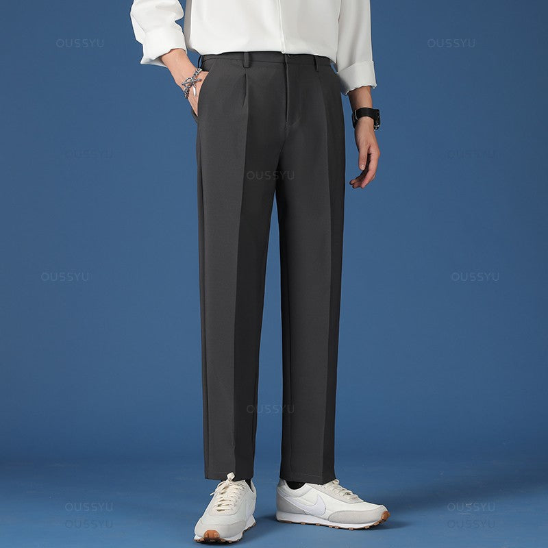 Spring Summer New Smooth Pendulous Suit Pants Men Business Long Trousers Korean Formal Ankle Length Pant Male Plus Size 40