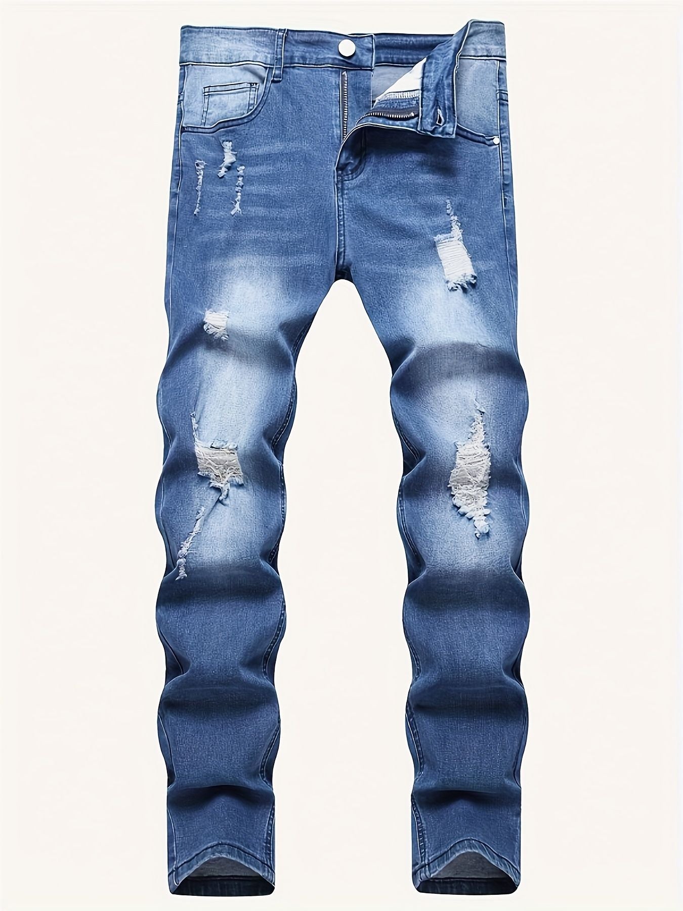 Men's slim fit ripped jeans with street style stretch denim pants