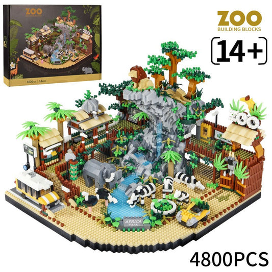 MOC City Animal Zoo Micro Building Blocks Bricks Set Panda Lion Elephant Giraffe Flamingo Animal Park Model Kit Toys Gifts