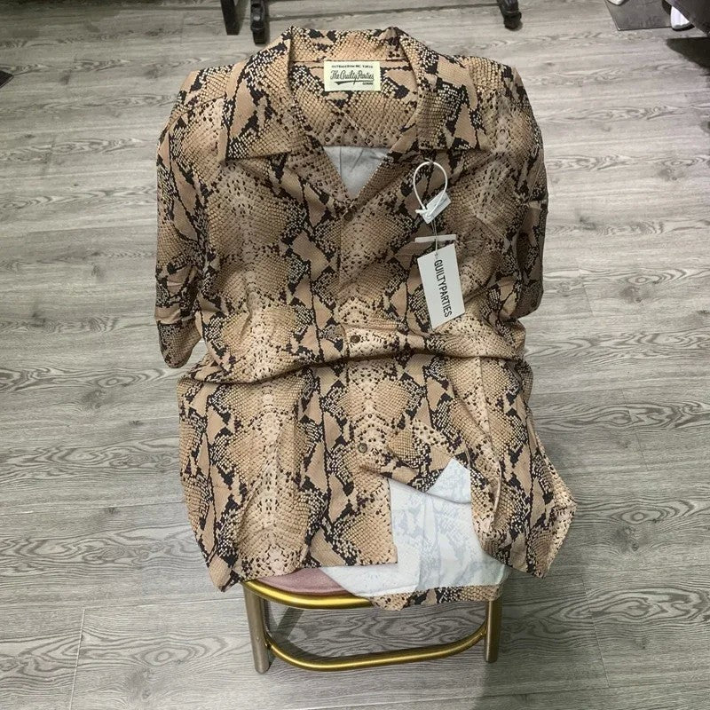 Classics Summer WACKO MARIA Shirts Full Print Leopard Rayon Short-sleeved Real Photos Hawaiian Shirt for Men Women