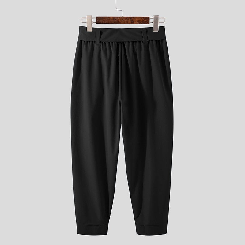 Men's Baggy Pants Casual Streetwear Belt High Quality Pure Color Joggers Fashion Harem Pants 2023 S-3XL