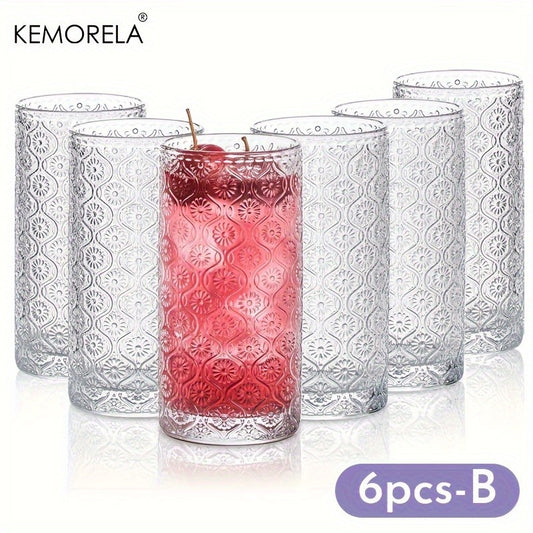 KEMORELA Copos de Vidro Estilo Origami 6 Peças Copo de 400ml Copos Altos de Vidro Vintage Vidro Canelado para Coquetel Uísque