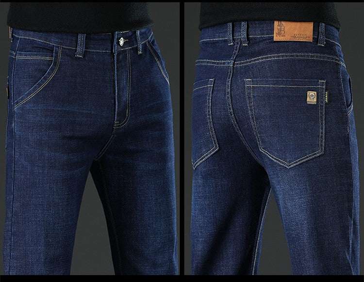 28-40 Large Size Winter Men Plush Thick Fleece Trouser Lambswool Thermal Jeans Casual Pants Windproof Warm Cotton Denim Pants