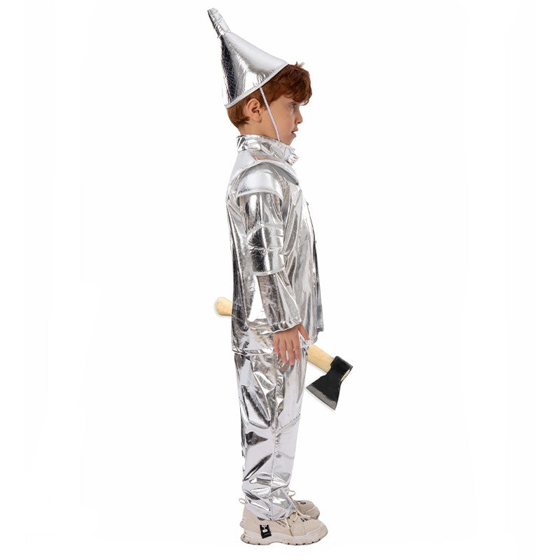 2025 New Arrival Silver Red Heart Wizard Boy Oz Tin Man Halloween Costume For Kids