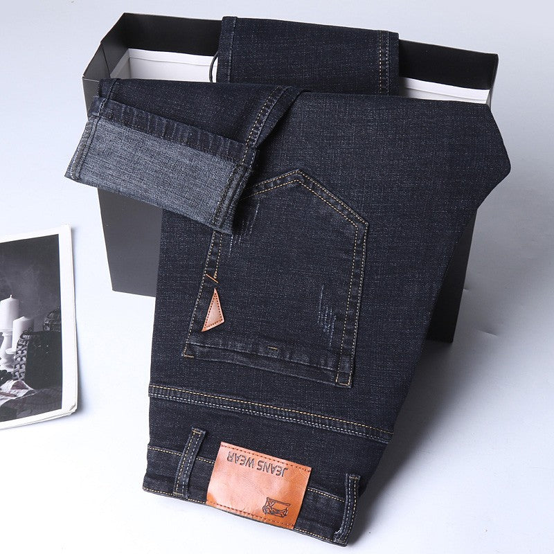 Men's Comfortable Soft Business Casual Denim Trousers Slim Fit Straight Pants Fashion Male Brand Light Luxury Stretch Clothing