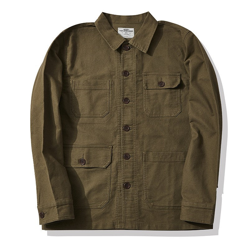 Autumn and Winter New OKONKWO Moleskin Heavyweight Retro French Workwear Jacket Multi Bag Men's Coats American Vintage