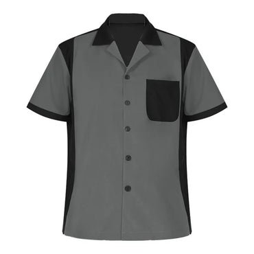 2024 summer new men's bowling shirt Retro short sleeve button casual multi-color
