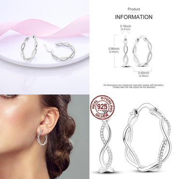 Original Silver Zircon U-Shape Heart Earrings 925 Sterling Silver Hoop Earrings Jewelry Gift For Women Girls Party Engagement