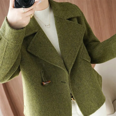 2024 Autumn Winter Double Sided Women Woolen Coat New Fashion Solid Short Outerwear Loose Double Breasted Wool Jacket Female Top
