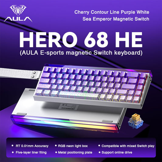 Teclado AULA HERO 68HE com Switch Magnético, Rapid Trigger, 8K de Retorno, Teclado Gamer de Esports, RGB com Fio