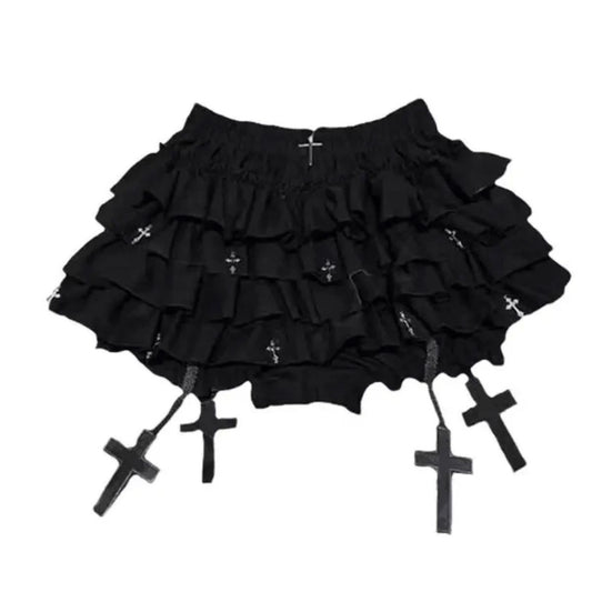 Punk Skirt Cross Woman Clothing Short Dress Goth 90s Y2K Kawaii Vintage Japan Harajuku Ball Gown Grunge Fashion Summer Hot Girl