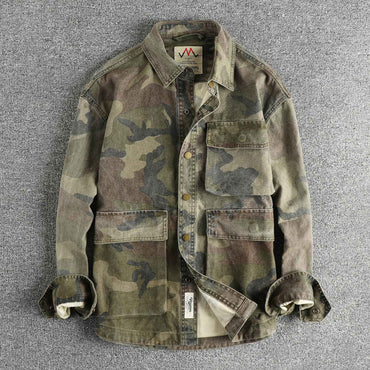 Three-dimensional pocket design all cotton bead sail woven washed old cargo shirt male army fan outdoor trend coat