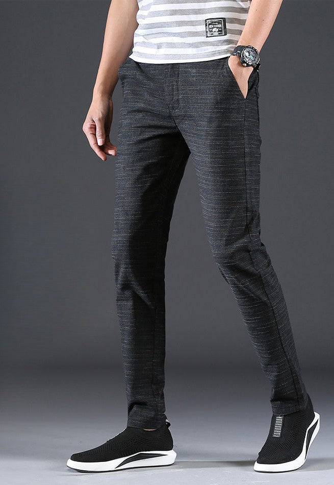 Male Suit Trousers Gray Plaid Check Straight Cheap Clothing Premium Men's Summer Pants Thin Casual Classic Slacks Dress Up