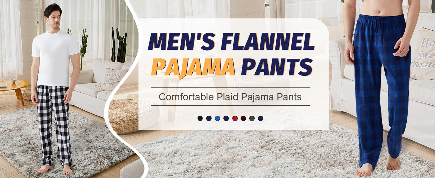 3pcs Mens Pajamas Pants with Pockets Flannel Soft Warm Plaid Pajamas Bottoms Autumn and Winter Daily Loungewear Sleepwear