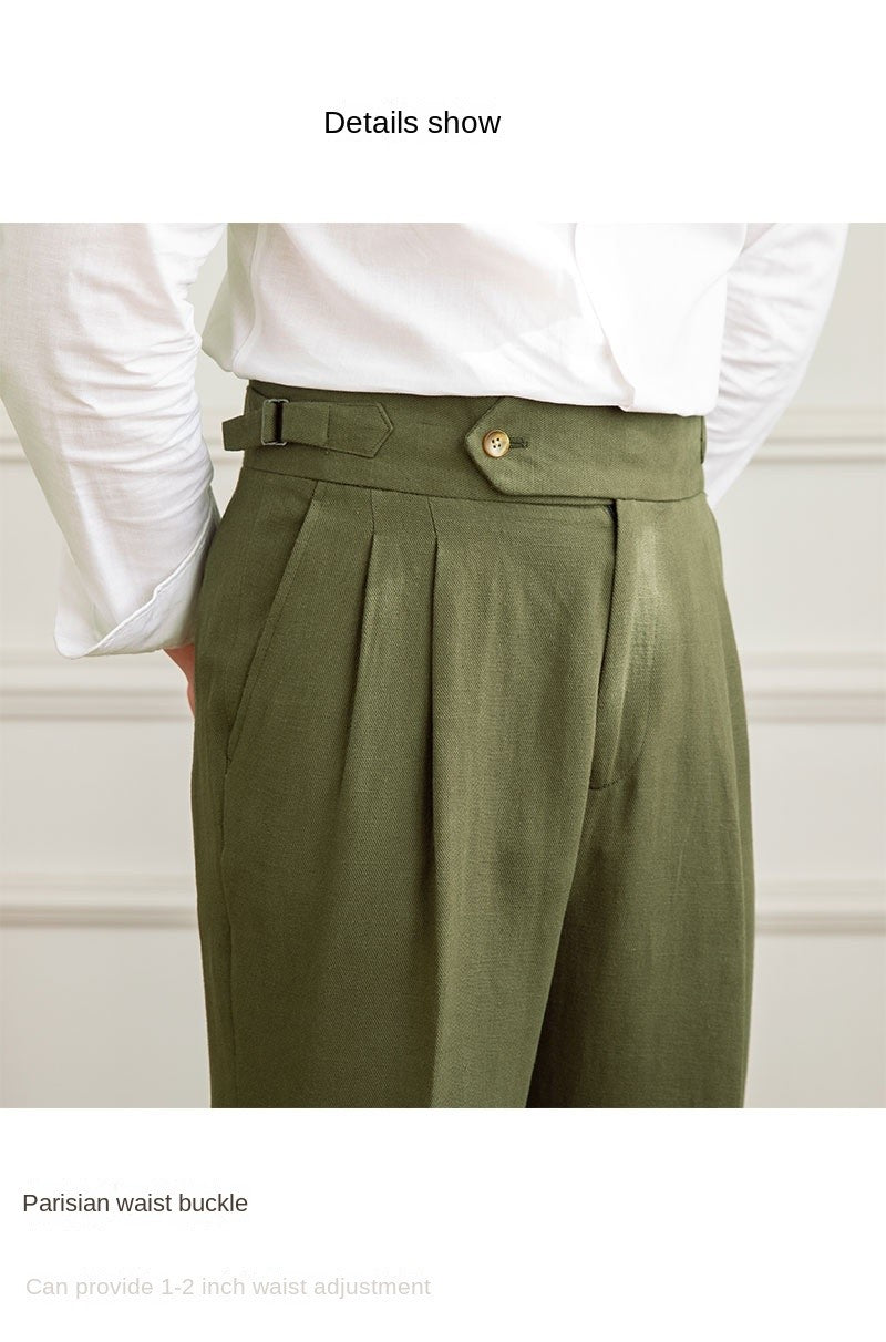 Three Gentleman Summer Naples Casual Straight Pants Men's Commuting Cotton and Linen Comfortable Breathable High Waist Pants
