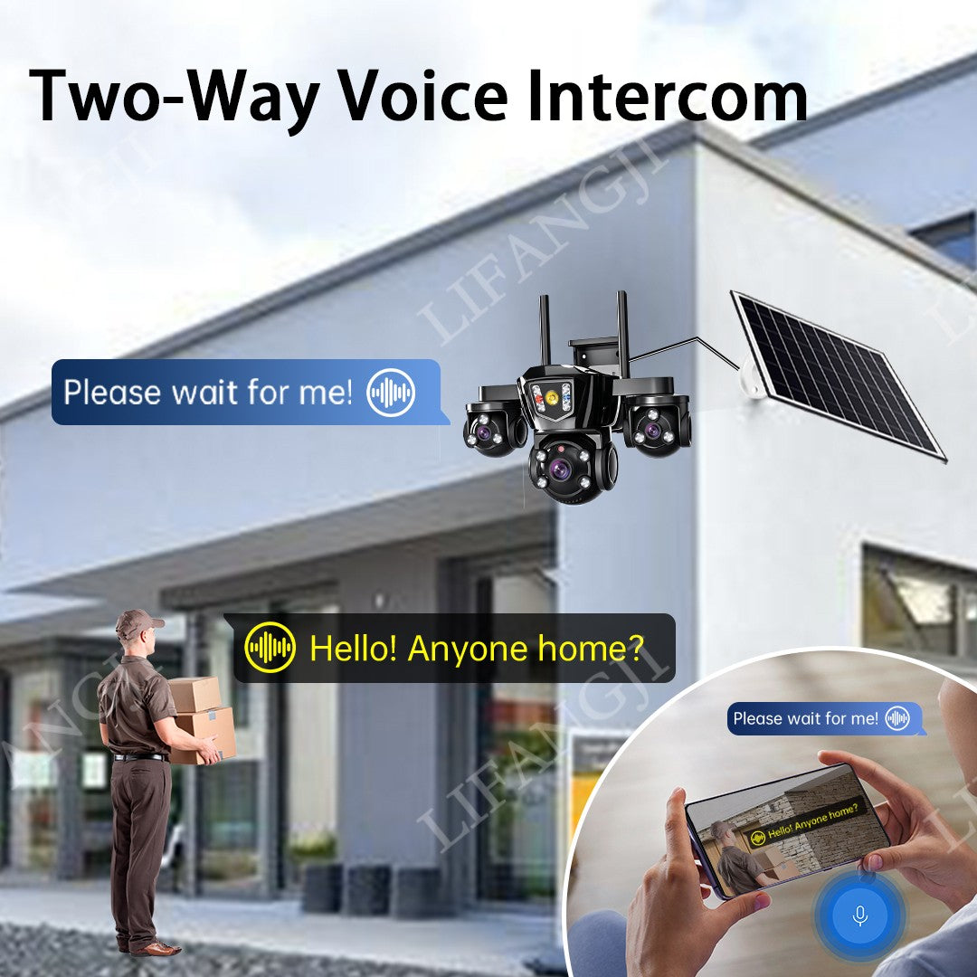 V380 Pro WiFi Wireless Solar Camera 4G Sim Card Three Screen Outdoor Solaire CCTV Three Lens Battery 360 Solar Security Cameras