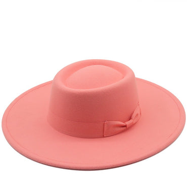 Chapéu Fedora Feminino De Lã Feltro Preto Liso Com Aba Larga De 9,5 Cm E Topo Reto, Com Laço, Vintage, Igreja, Casamento, Panamá