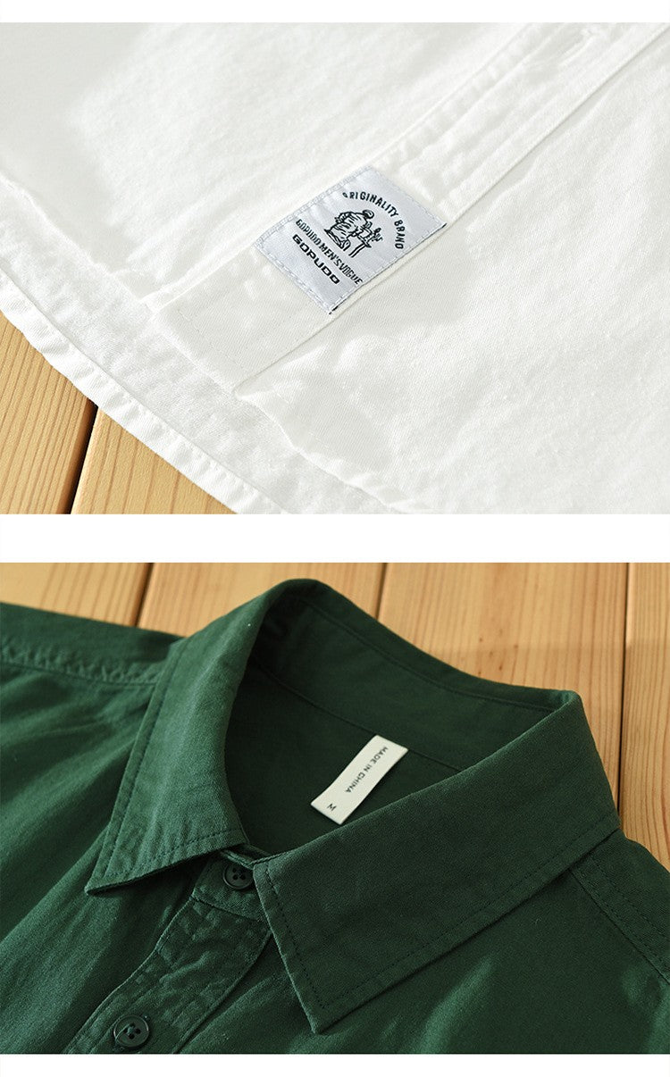 Retro Male Cargo Shirt Jacket Cotton Uniform Light Casual Work Safari Style Shirts Mens Handsome Trendy Versatile Loose Tops