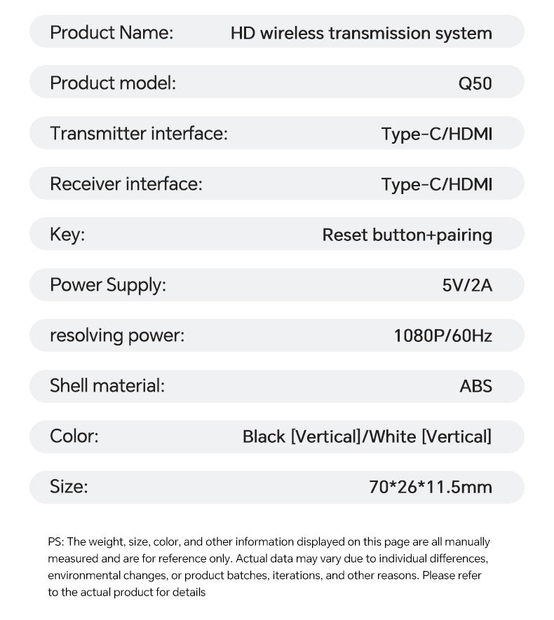 Kit Extensor de Transmissor e Receptor de Vídeo HDMI Sem Fio Lemorele Q50 Adaptador Dongle para TV Monitor Projetor Switch PC